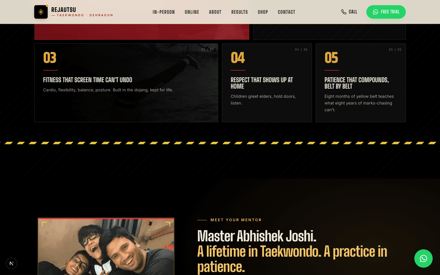 Meet the master section showing credentials, photo and timeline.